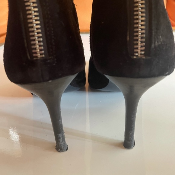 Black Suede Ankle Heel Booties - Heeled Boots with Zipper for Going Out - Picture 2 of 13